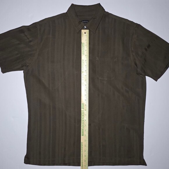 Van Heusen Mens Army Green Striped Button Up Shirt SIze Large 16/16 - Picture 7 of 8